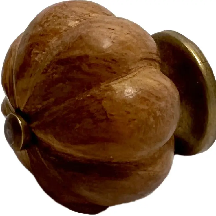 Set of Six Brown Wood Flower Shaped Drawer Pull Knobs