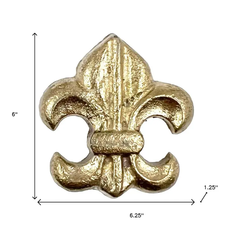 Set of Six Gold Cast Aluminum Fleur De Lis Drawer Pull Knobs