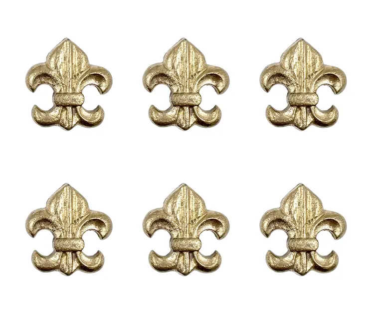 Set of Six Gold Cast Aluminum Fleur De Lis Drawer Pull Knobs