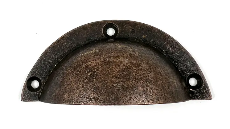 Set of Six Distressed Bronze Metal Cup Drawer Pull Knobs