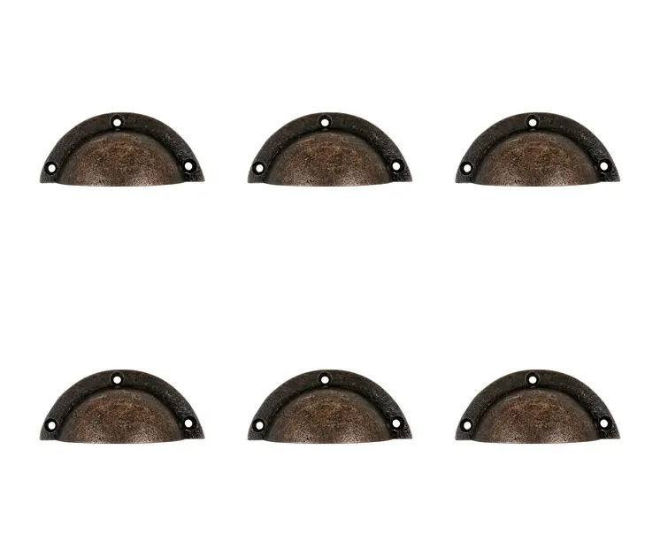 Set of Six Distressed Bronze Metal Cup Drawer Pull Knobs