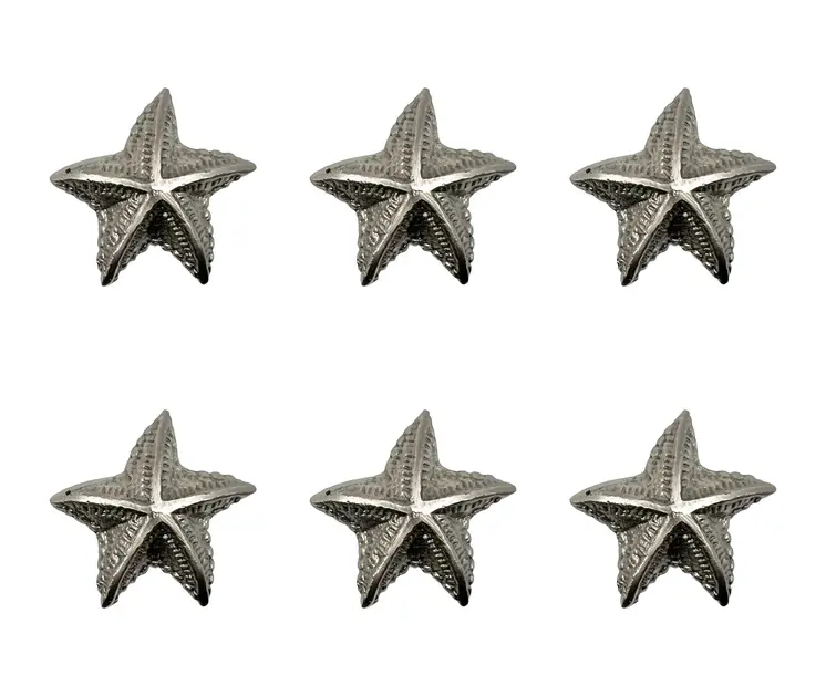 Set of Six Silver Iron Starfish Drawer Pull Knobs