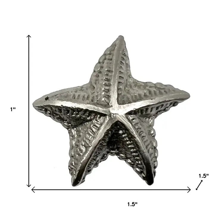 Set of Six Silver Iron Starfish Drawer Pull Knobs