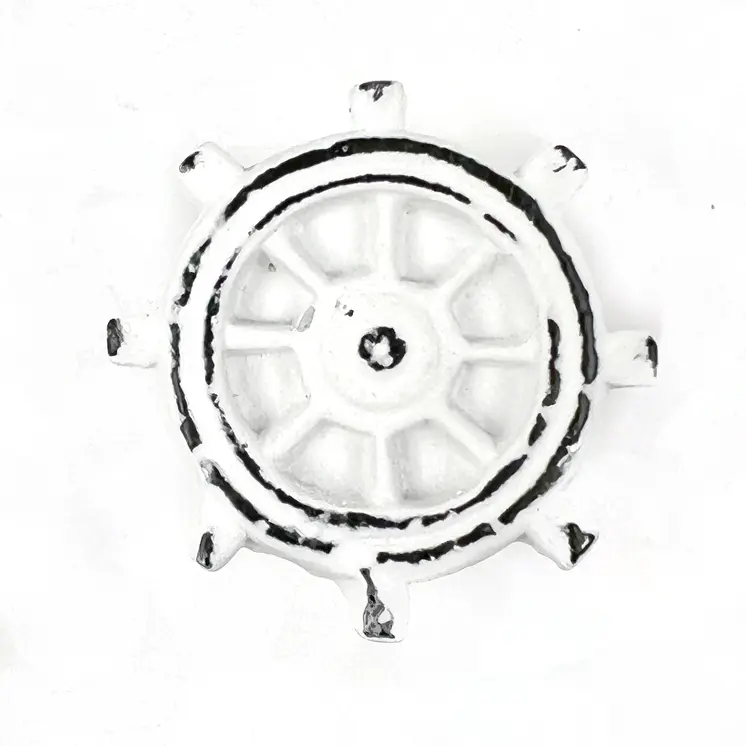 Set of Six Rustic White Iron Captains Wheel Drawer Pull Knobs