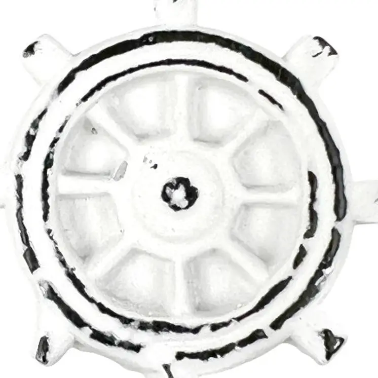 Set of Six Rustic White Iron Captains Wheel Drawer Pull Knobs