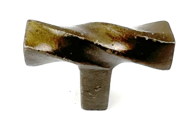 Set of Six Distressed Bronze Twisted Geometric Metal Drawer Pull Knobs