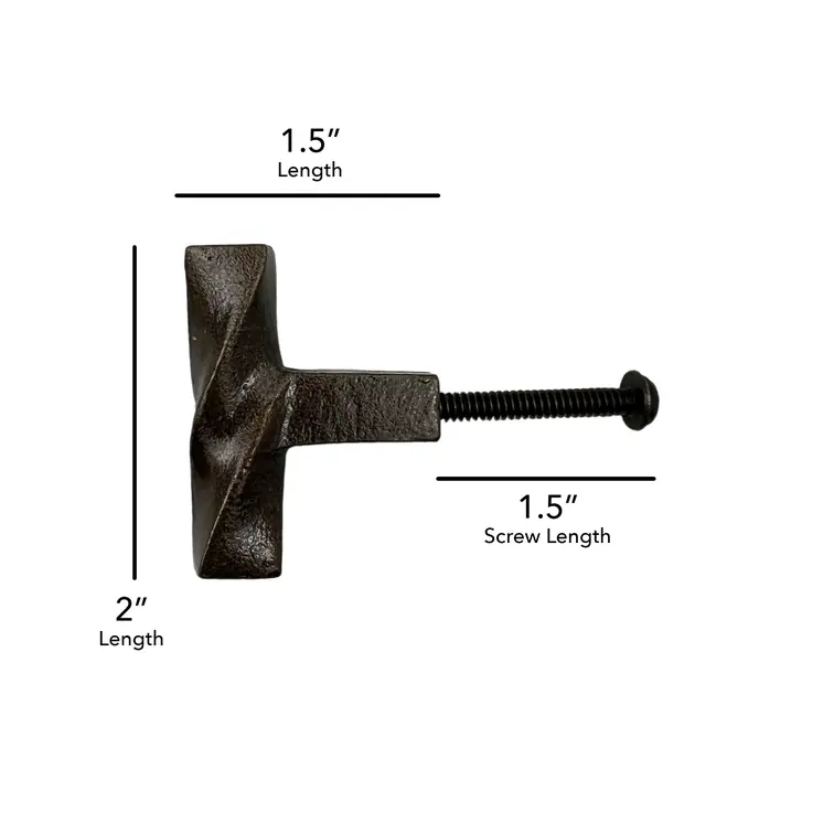 Set of Six Distressed Bronze Twisted Geometric Metal Drawer Pull Knobs