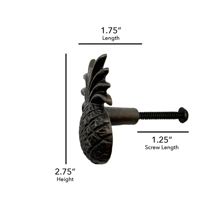 Set of Six Antiqued Bronze Metal Pineapple Drawer Pull Knobs