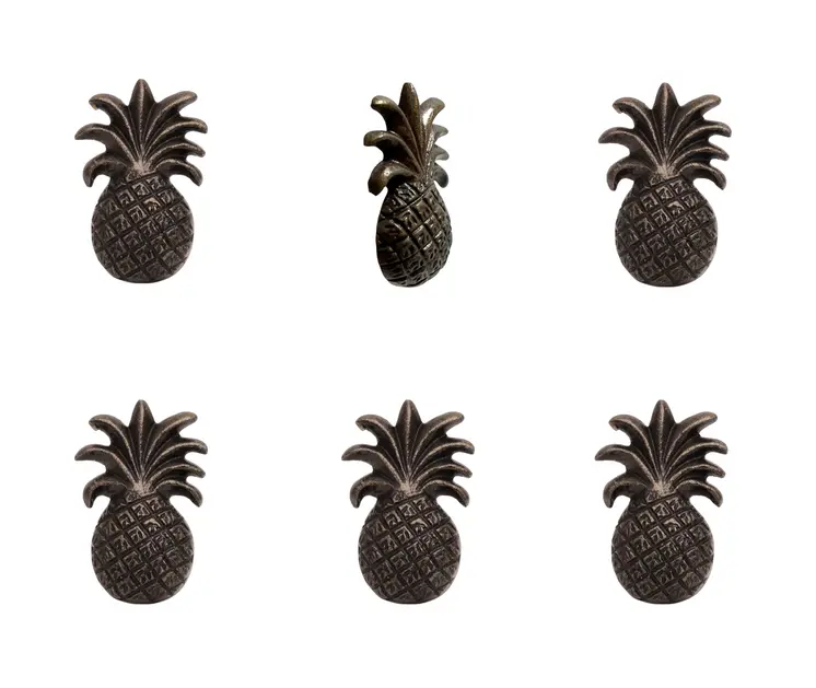 Set of Six Antiqued Bronze Metal Pineapple Drawer Pull Knobs
