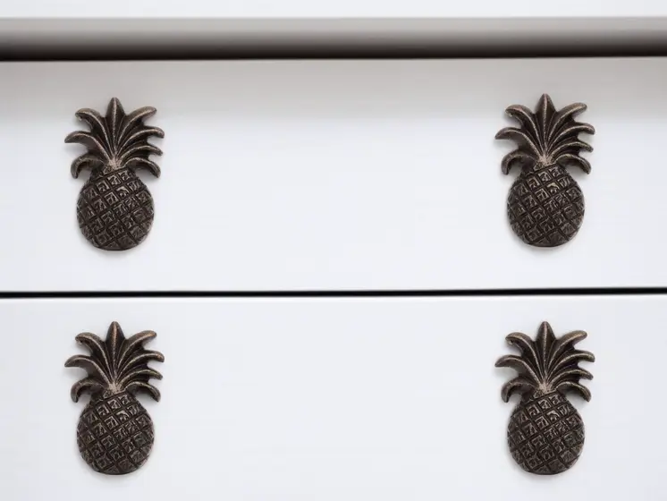 Set of Six Antiqued Bronze Metal Pineapple Drawer Pull Knobs