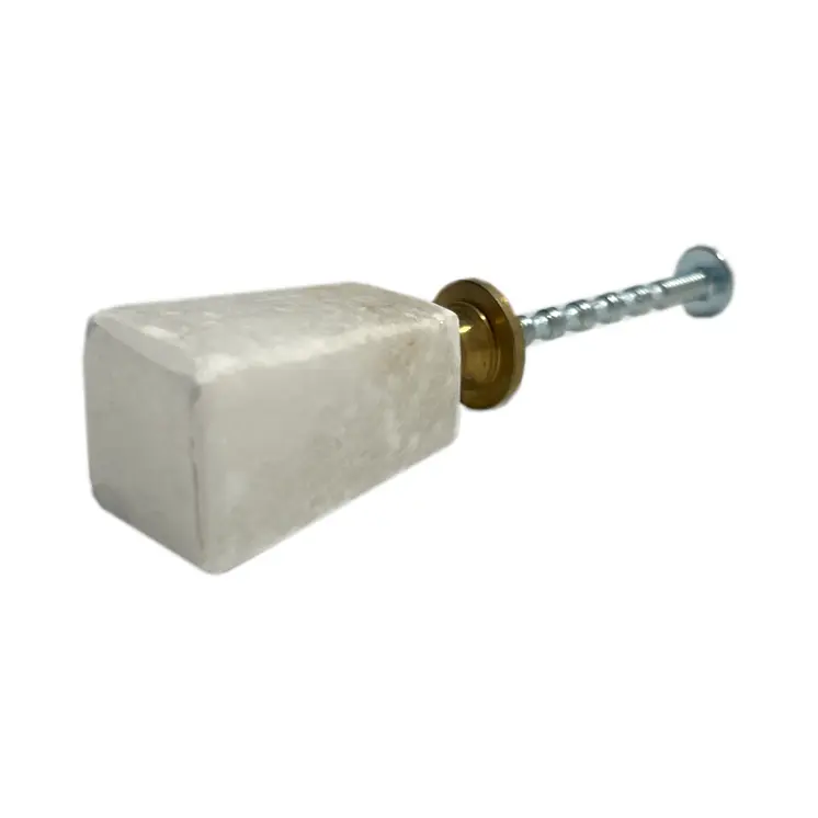 Set of Six White Stone Square Cylindrical Drawer Pull Knobs