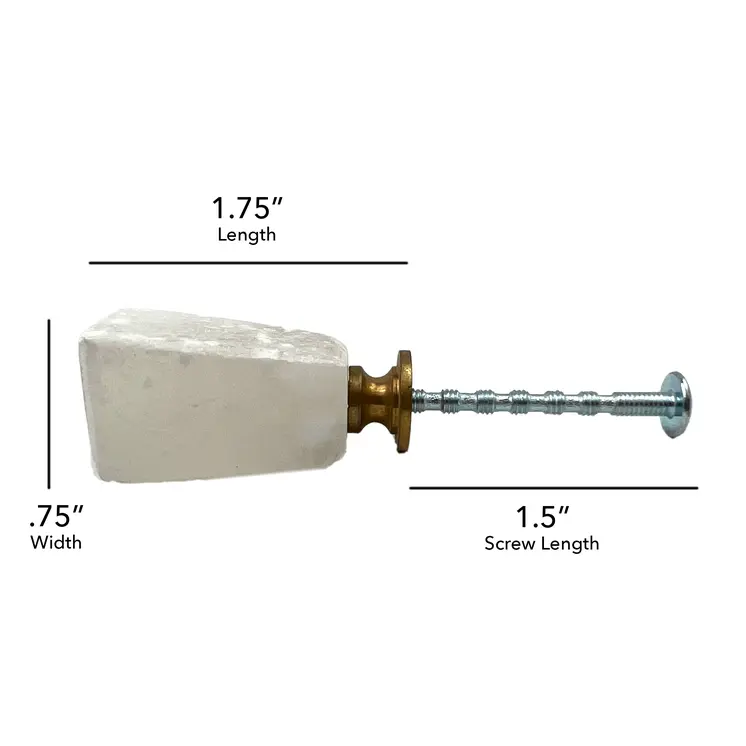 Set of Six White Stone Square Cylindrical Drawer Pull Knobs