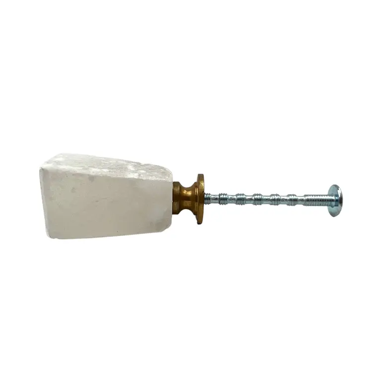 Set of Six White Stone Square Cylindrical Drawer Pull Knobs