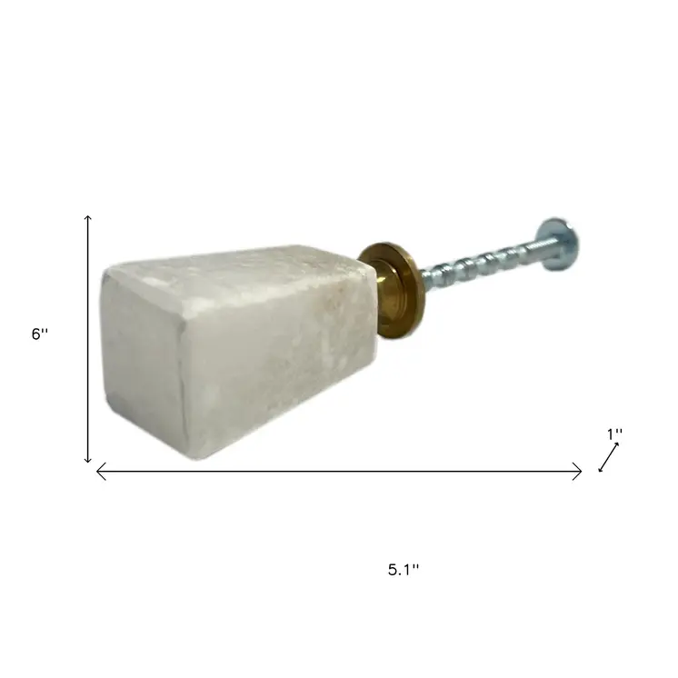 Set of Six White Stone Square Cylindrical Drawer Pull Knobs