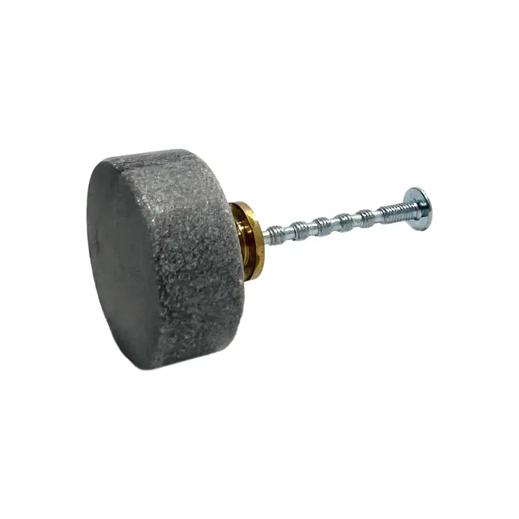 Set of Six Gray Stone Disc Shape Drawer Pull Knobs
