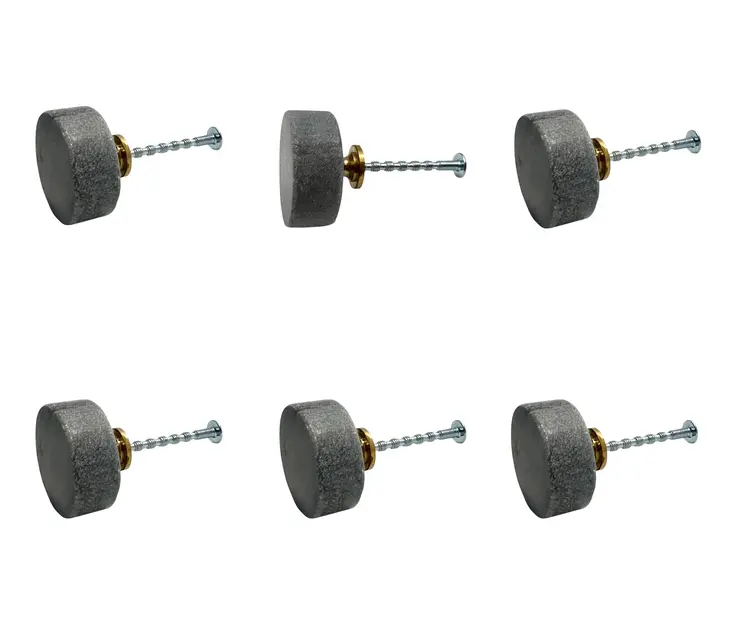 Set of Six Gray Stone Disc Shape Drawer Pull Knobs