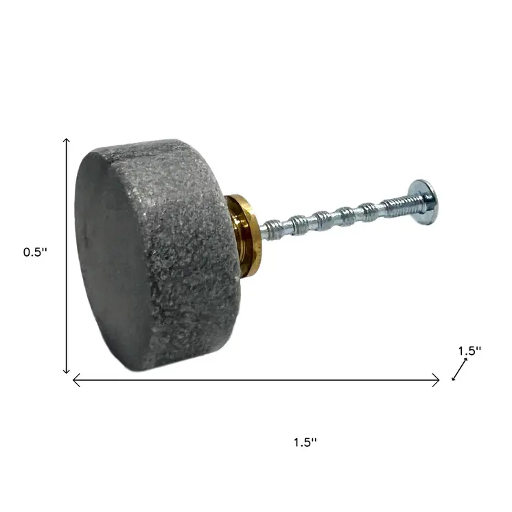 Set of Six Gray Stone Disc Shape Drawer Pull Knobs