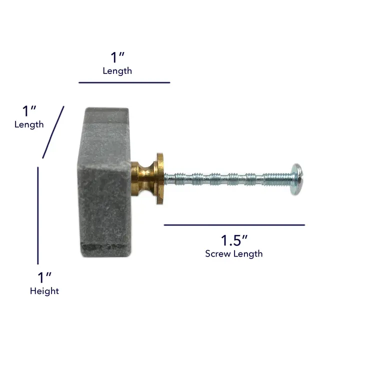 Set of Six Gray Stone Rectangular Drawer Pull Knobs