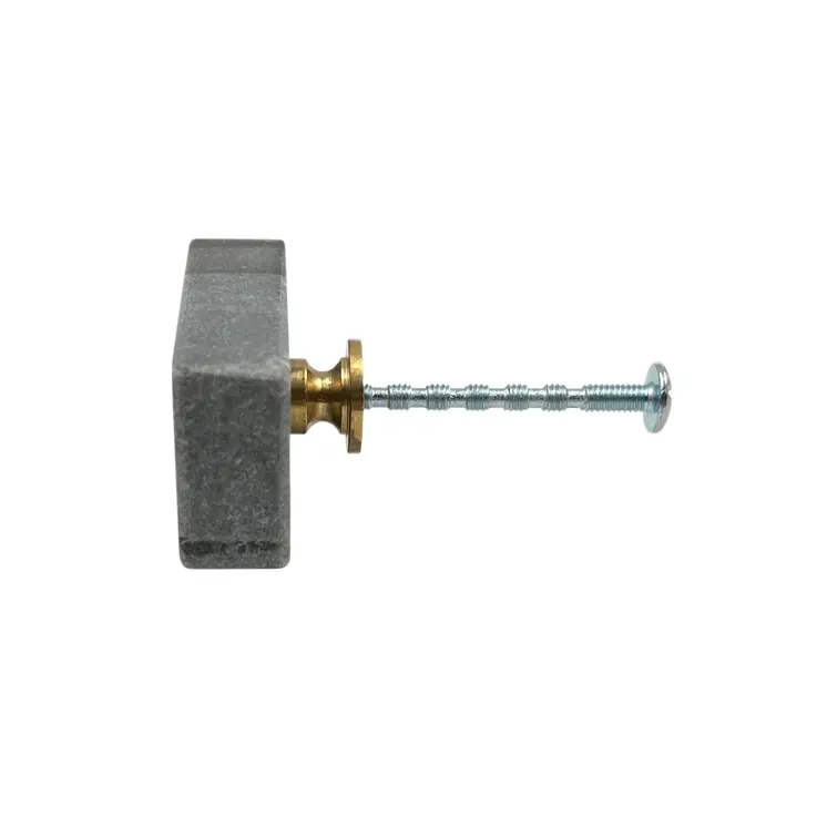 Set of Six Gray Stone Rectangular Drawer Pull Knobs