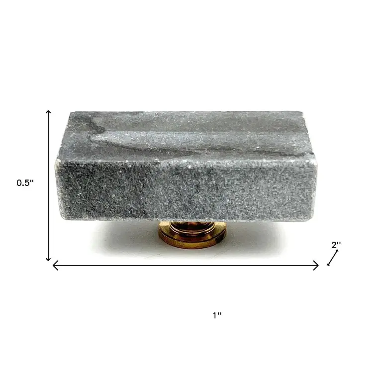 Set of Six Gray Stone Rectangular Drawer Pull Knobs