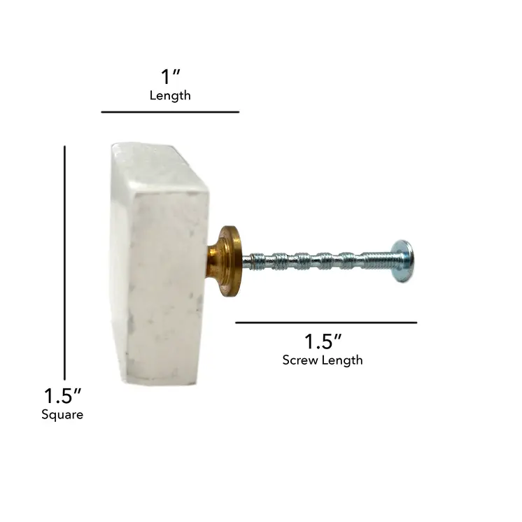 Set of Six White Stone Square Drawer Pull Knobs