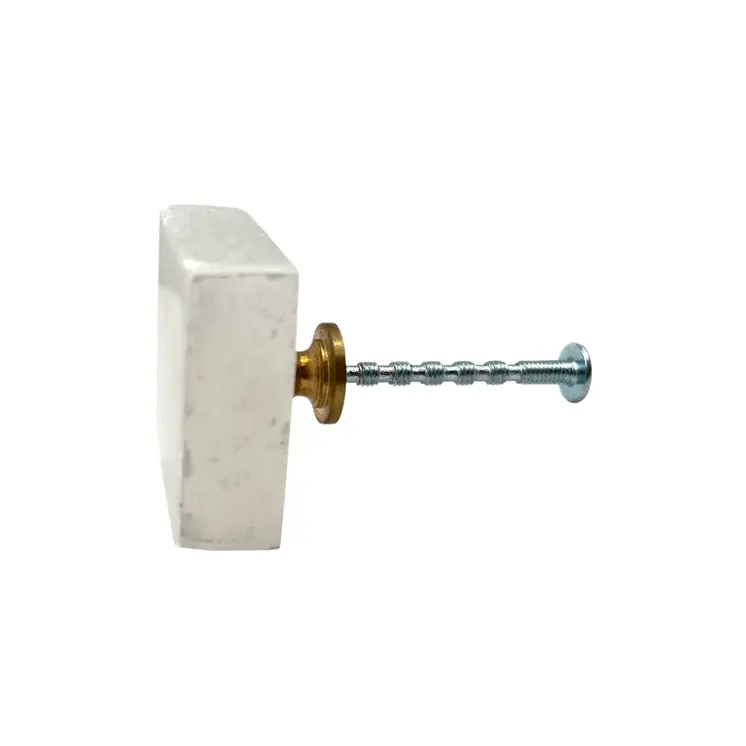 Set of Six White Stone Square Drawer Pull Knobs