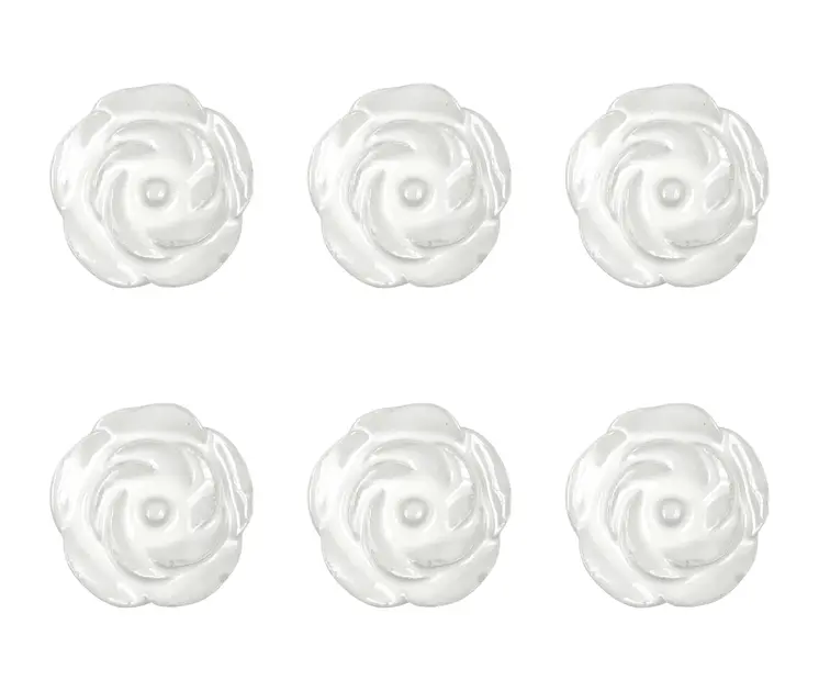 Set of Six White Ceramic Flower Shape Drawer Pull Knobs