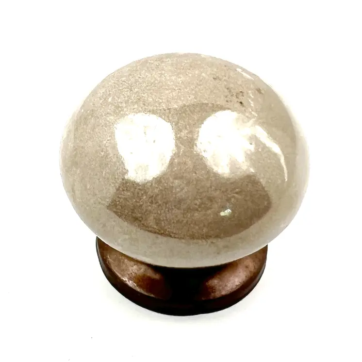 Set of Six Tan Ceramic Mushroom Shape Drawer Pull Knobs