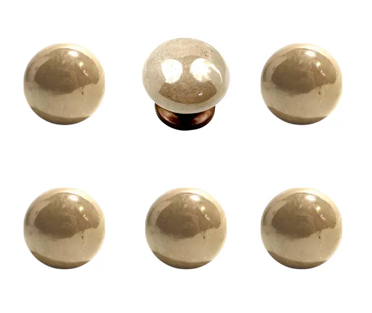 Set of Six Tan Ceramic Mushroom Shape Drawer Pull Knobs
