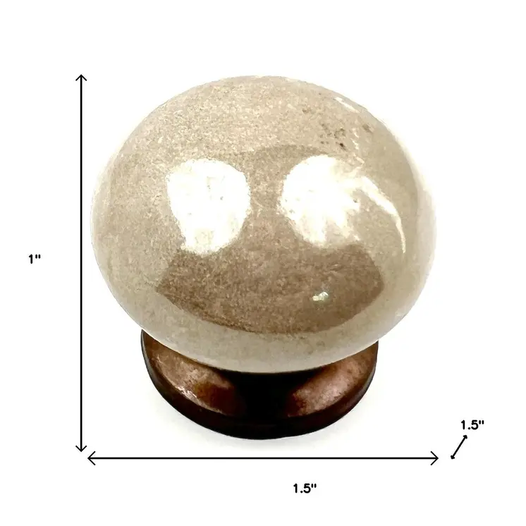 Set of Six Tan Ceramic Mushroom Shape Drawer Pull Knobs