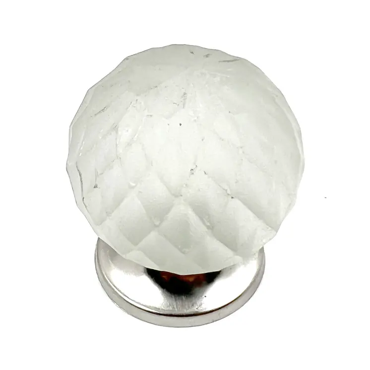 Set of Six White Frosted Glass Faceted Globe Drawer Pull Knobs