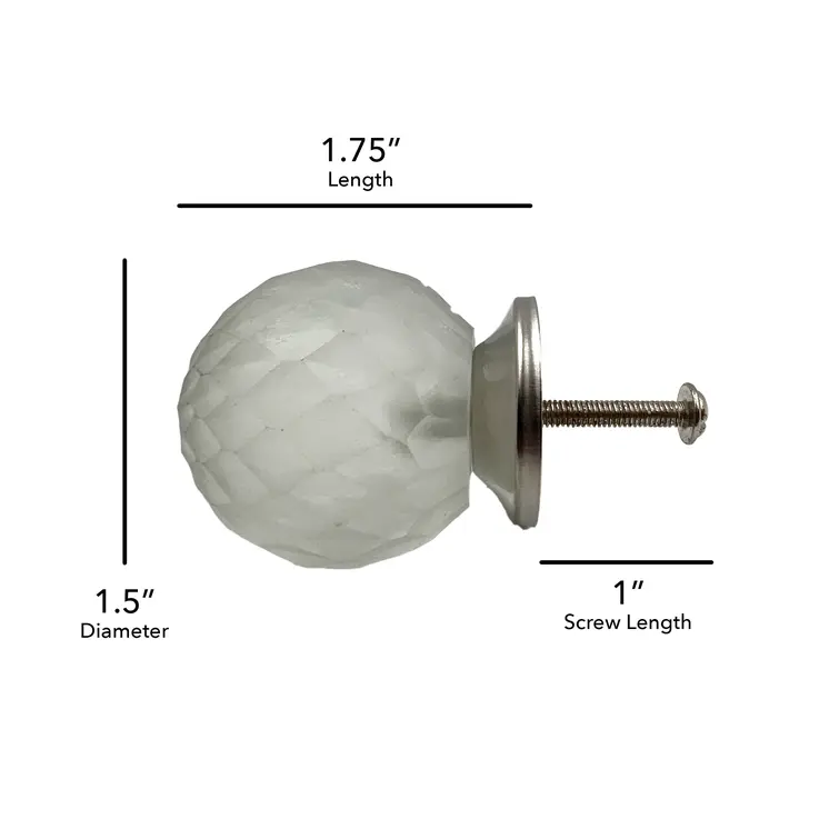 Set of Six White Frosted Glass Faceted Globe Drawer Pull Knobs