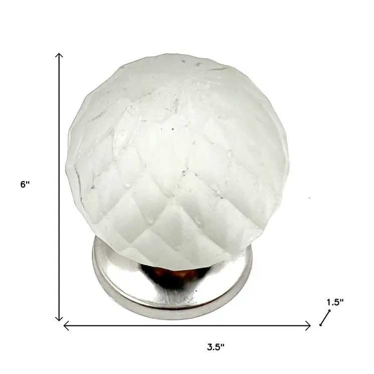Set of Six White Frosted Glass Faceted Globe Drawer Pull Knobs