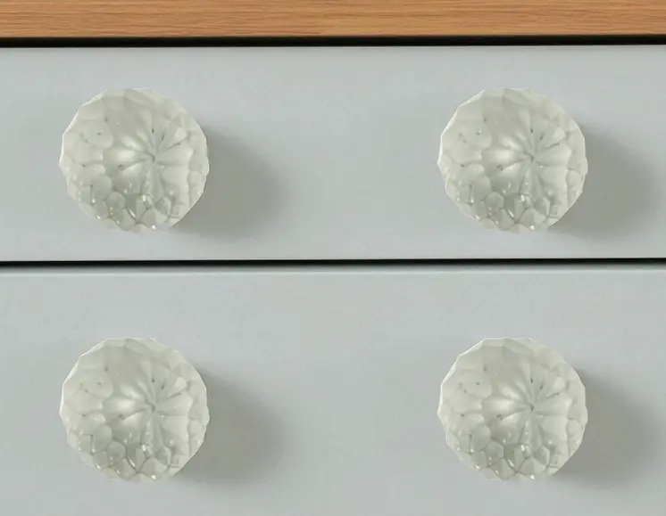 Set of Six White Frosted Glass Faceted Globe Drawer Pull Knobs
