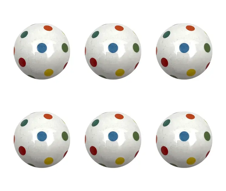 Set of Six Off White Blue Red And Green Polka Dots Ceramic Drawer Pull Knobs