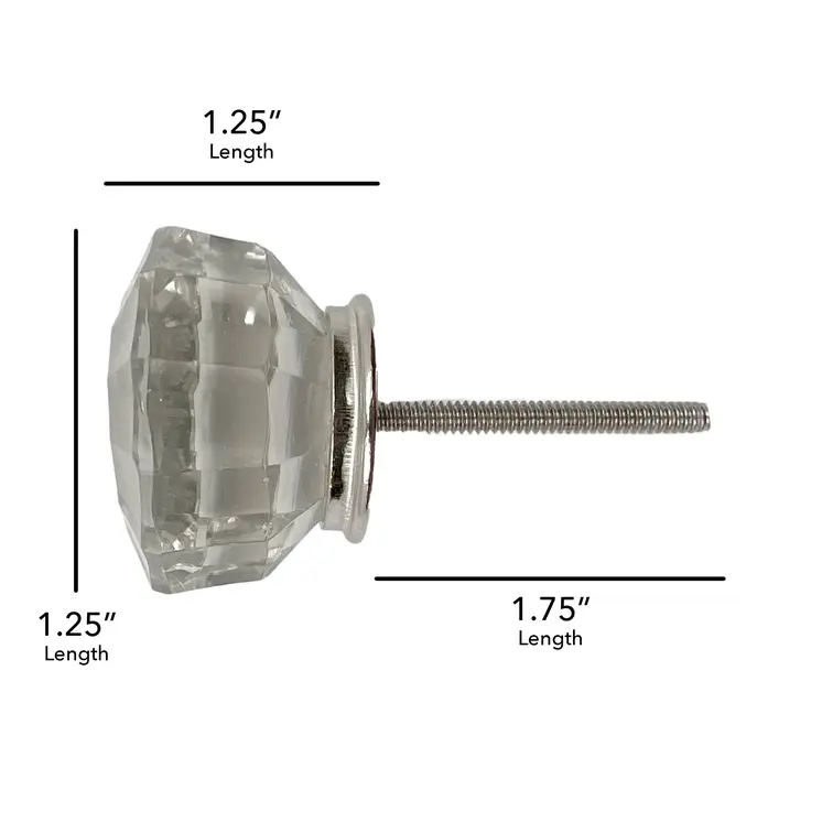 Set of Six Clear Faceted Glass Drawer Pull Knobs