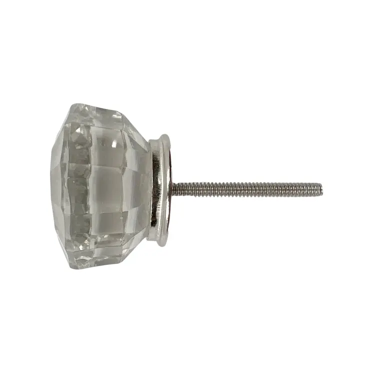 Set of Six Clear Faceted Glass Drawer Pull Knobs