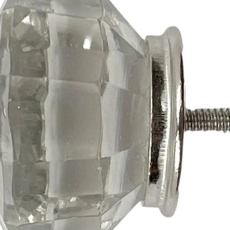 Set of Six Clear Faceted Glass Drawer Pull Knobs