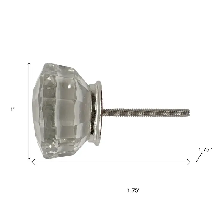 Set of Six Clear Faceted Glass Drawer Pull Knobs