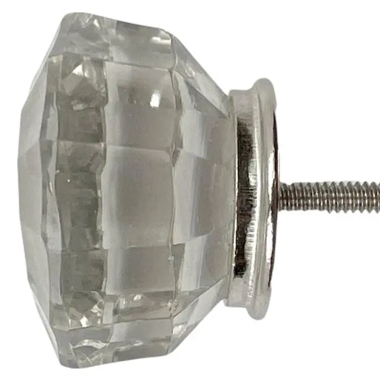 Set of Six Clear Faceted Glass Drawer Pull Knobs
