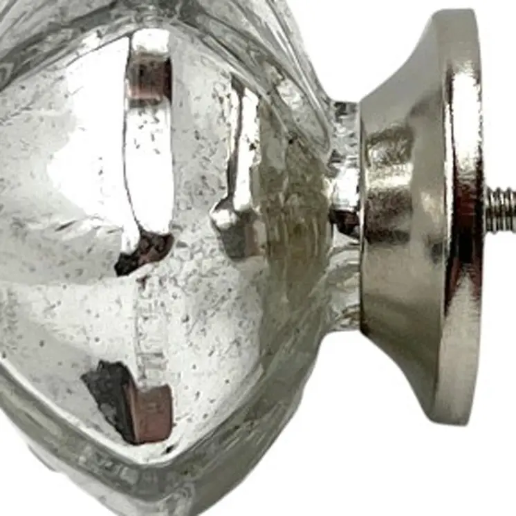 Set of Six Silver Faceted Mercury Glass Drawer Pull Knobs