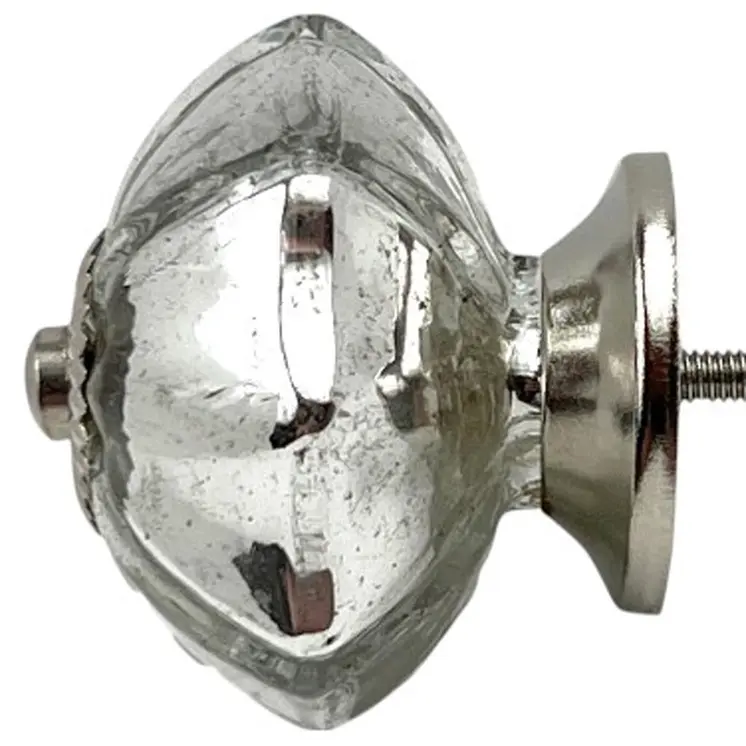 Set of Six Silver Faceted Mercury Glass Drawer Pull Knobs