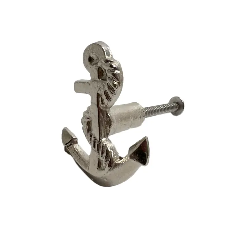 Set of Six Silver Nautical Anchor Metal Drawer Pull Knobs