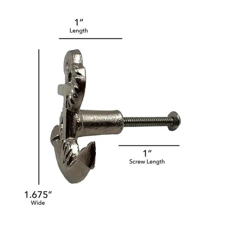 Set of Six Silver Nautical Anchor Metal Drawer Pull Knobs