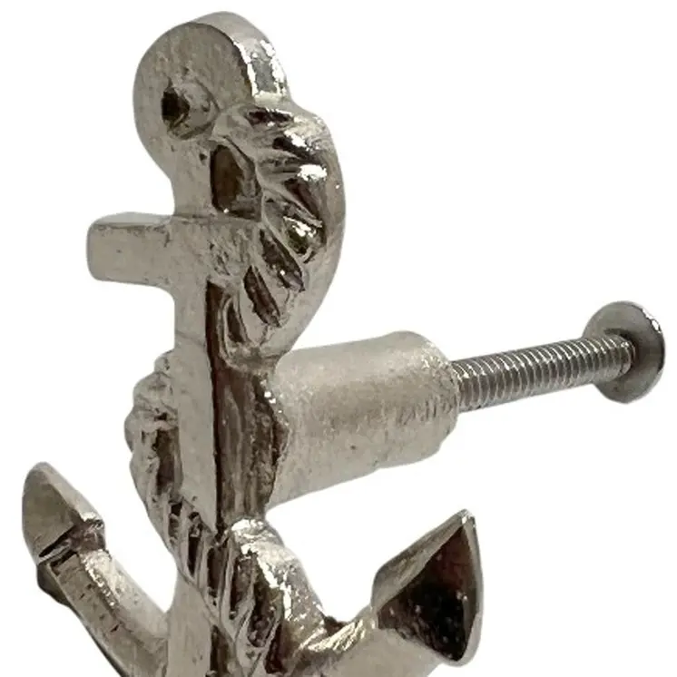 Set of Six Silver Nautical Anchor Metal Drawer Pull Knobs
