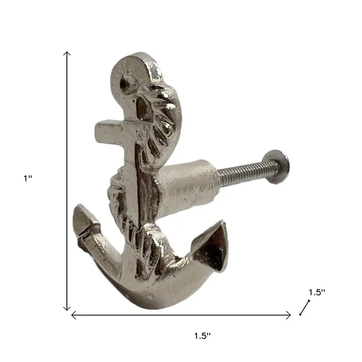 Set of Six Silver Nautical Anchor Metal Drawer Pull Knobs