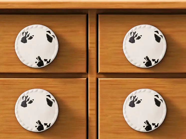 Set of Six Distressed White Ceramic Drawer Pull Knobs