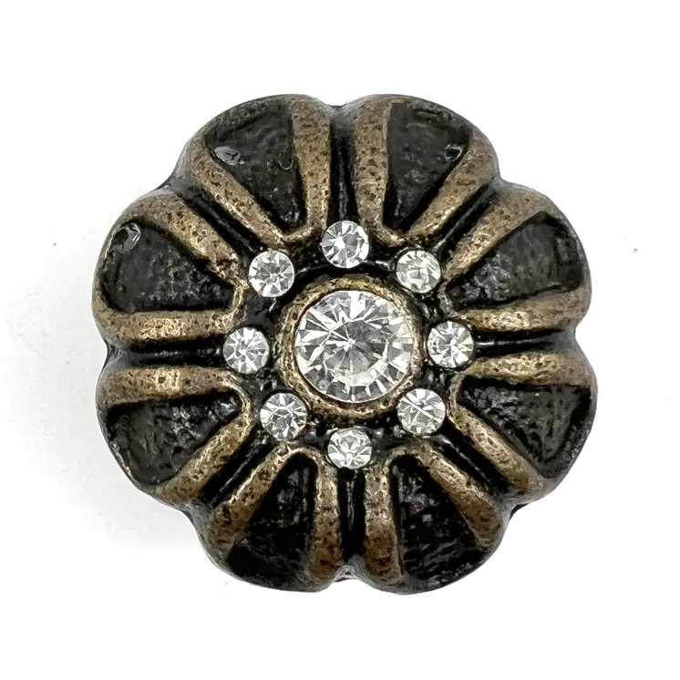 Set of Six Black And Gold Iron And Faux Crystal Scalloped Shape Drawer Pull Knobs