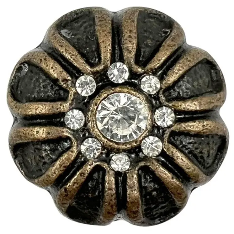 Set of Six Black And Gold Iron And Faux Crystal Scalloped Shape Drawer Pull Knobs