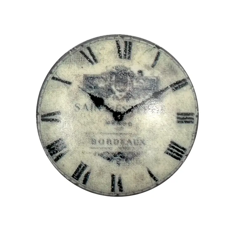 Set of Six Black And White Distressed Clock Face Ceramic Drawer Pull Knobs